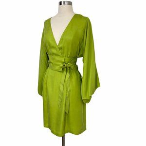 NATORI JOSIE Green 100% Silk Kimono Style Short Dress M